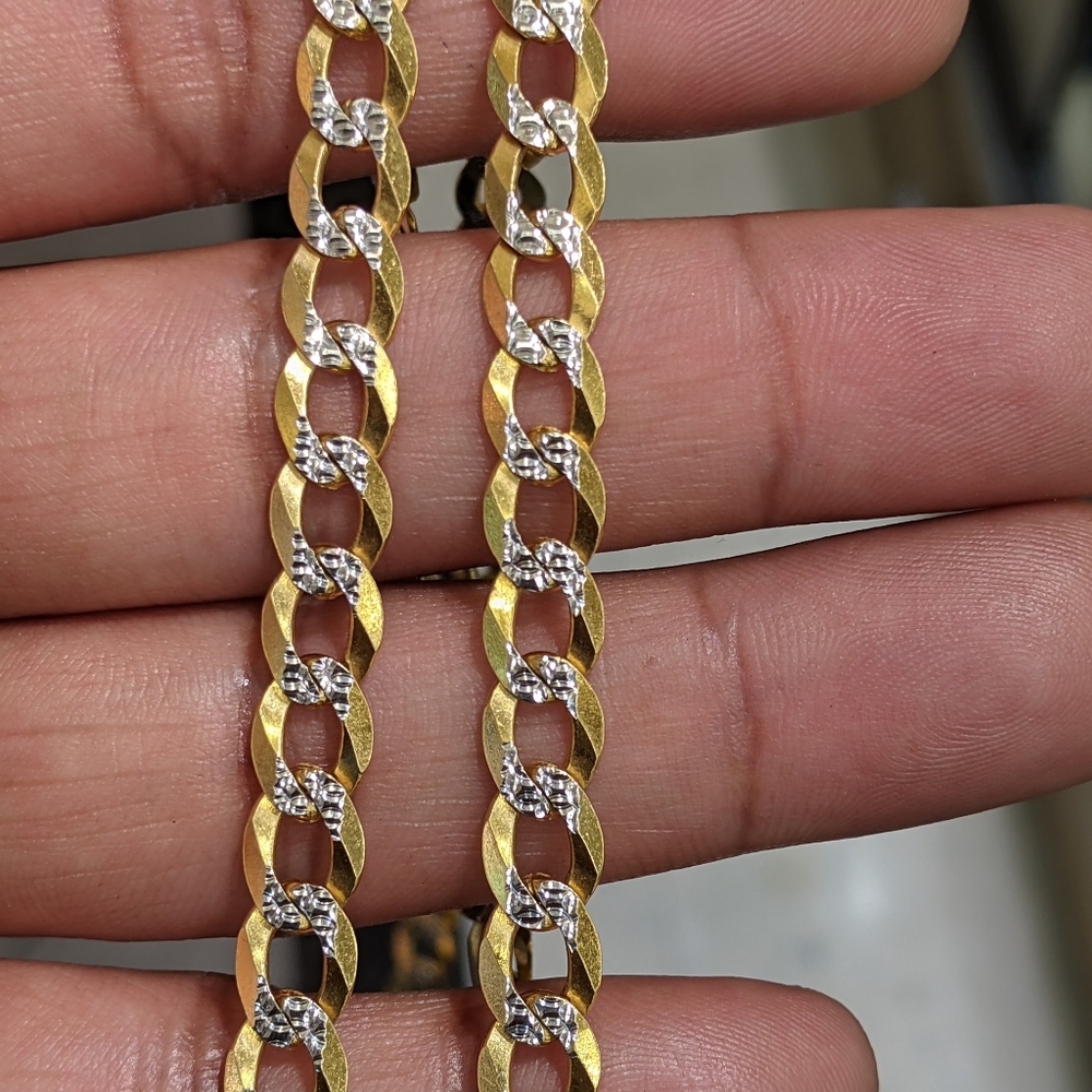 14kt Real Solid Gold Cuban Diamond Cut Chain